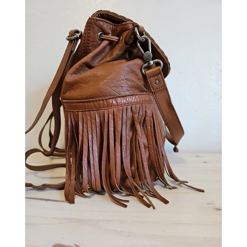 The Sak Avalon Fringed Convertible Cognac Brown Leather Backpack or Handbag